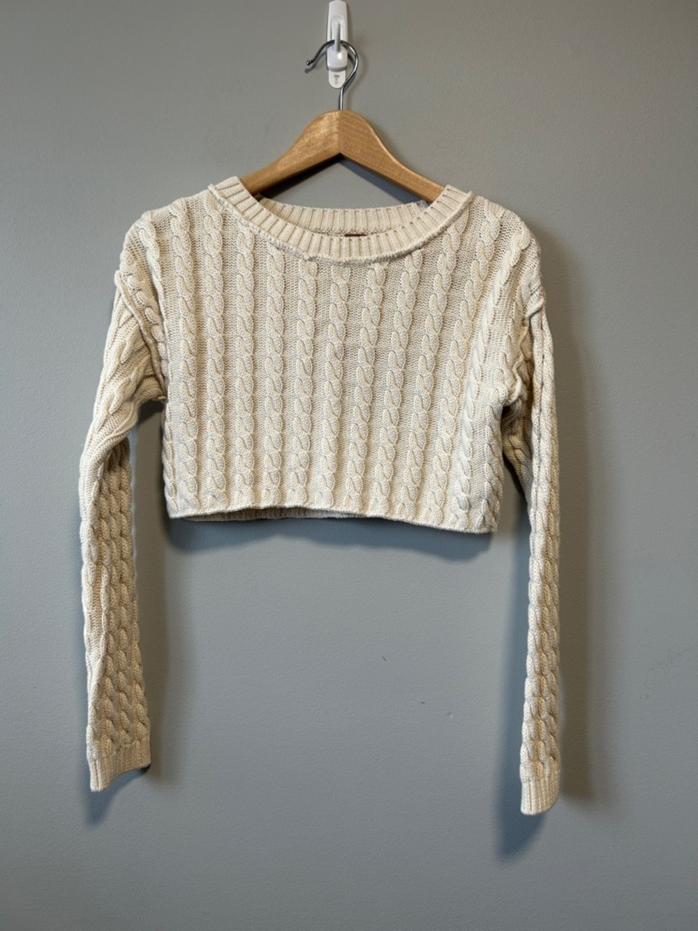Free People Tuesday Coastal Cotton Cable Knit Cropped Sweater - Picture 2 of 11